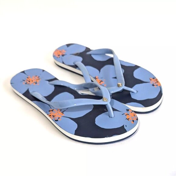 Kate Spade New York Flip Flops Natal Blue Floral Size 7-8 - Picture 1 of 7